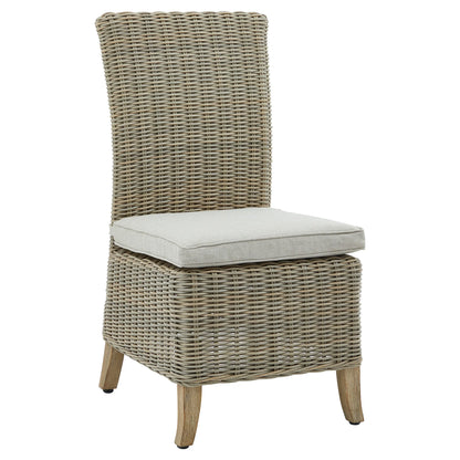 Luxury Capri Beige Outdoor Wicker Dining Chair With Acacia Wood Legs And Cushion