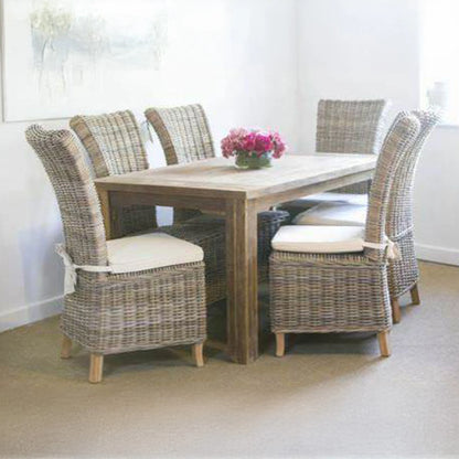 Luxury Capri Beige Outdoor Wicker Dining Chair With Acacia Wood Legs And Cushion