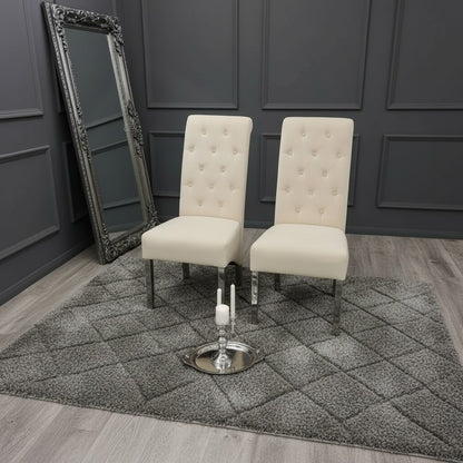 Luxury Einar Dark Grey Velvet Dining Chair With Scroll Top Quilted Back And Chrome Lion Knocker