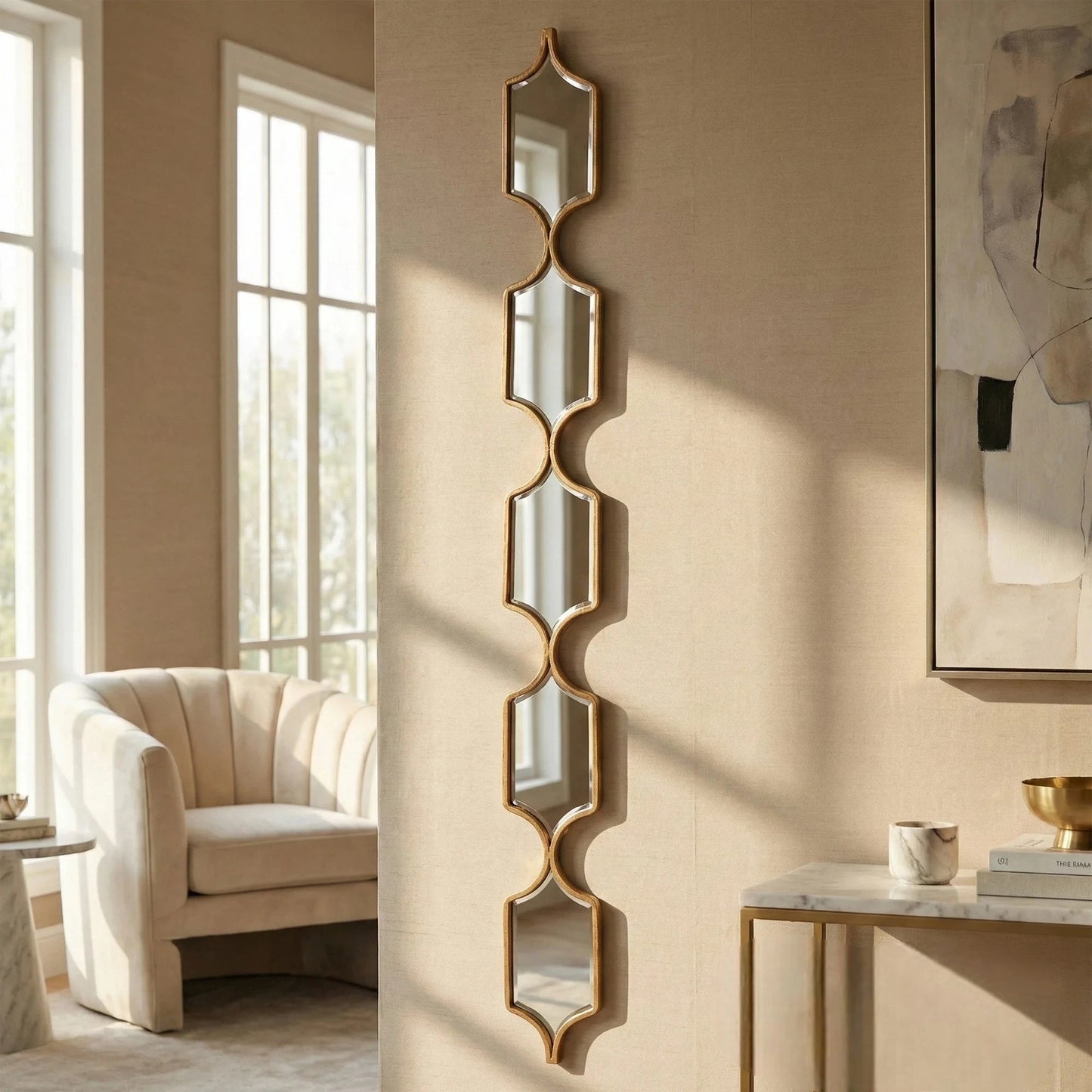 Luxury Elden 145cm Geometric Linked Slim Wall Mirror in Gold
