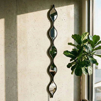 Luxury Elden 146cm Sculptural Wavy Slim Wall Mirror In Black