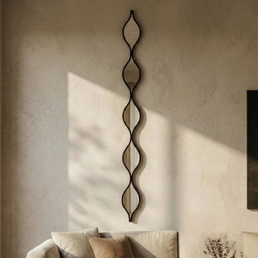 Luxury Elden 146cm Sculptural Wavy Slim Wall Mirror In Black