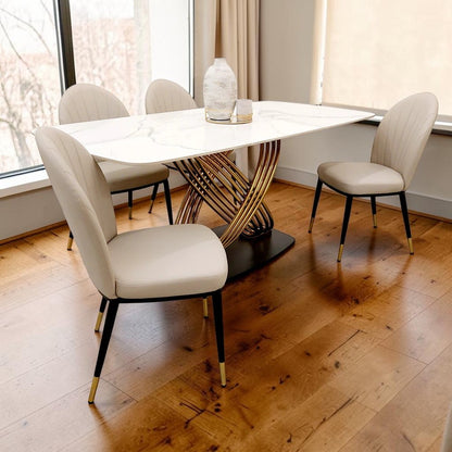 Luxury Etta Beige/Cream Leather Dining Chair With Gold Tip Legs