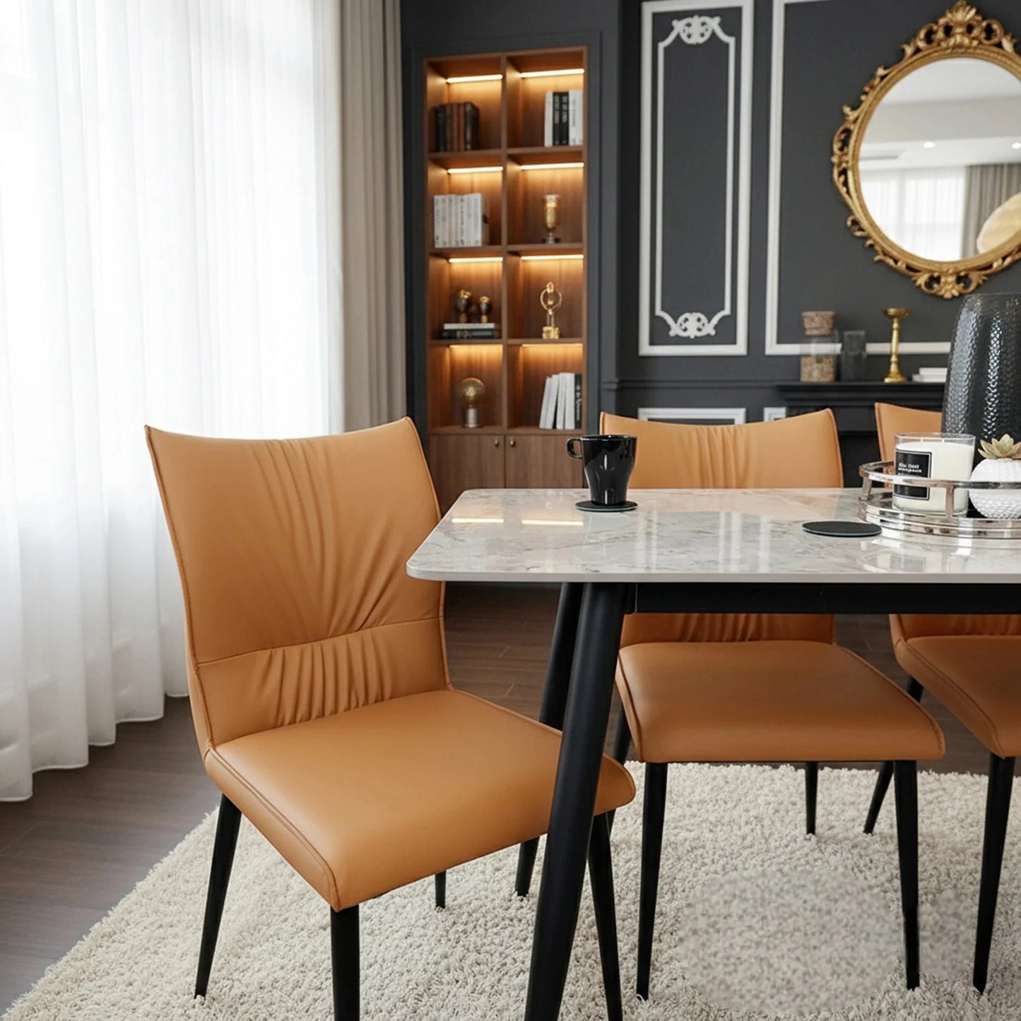 Luxury Folke Leather Dining Chair With Faux Leather And Scandinavian Legs