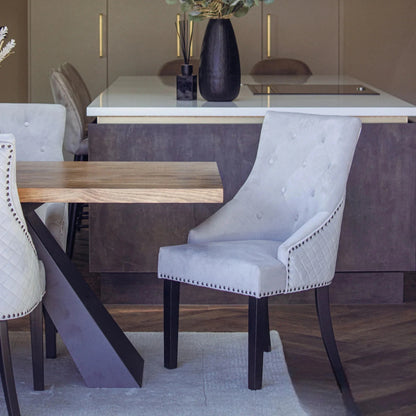 Luxury Gunnar Velvet Dining Chair With Studded Quilted Back And Wood Legs