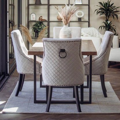 Luxury Gunnar Velvet Dining Chair With Studded Quilted Back And Wood Legs