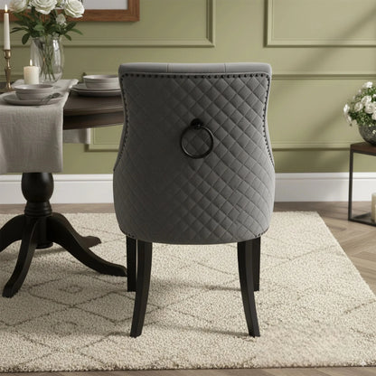 Luxury Gunnar Velvet Dining Chair With Studded Quilted Back And Wood Legs