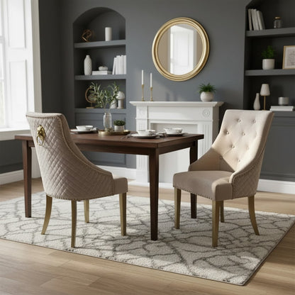 Luxury Henrik Gold Beige Velvet Dining Chair With Studded Detailing And Lion Knocker