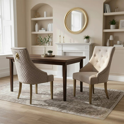 Luxury Henrik Gold Beige Velvet Dining Chair With Studded Detailing And Lion Knocker