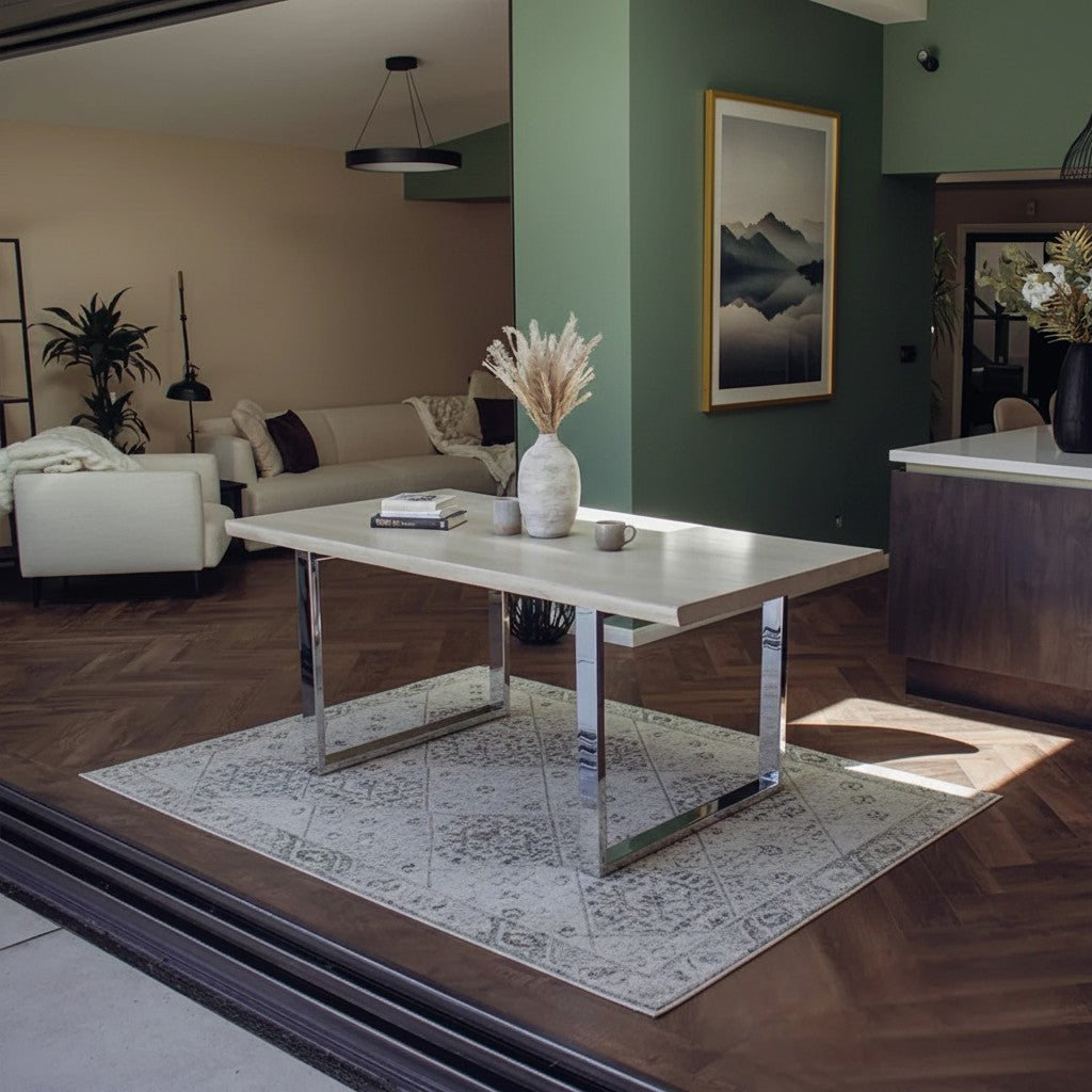 Luxury Ivar 180cm Slimline Light Pine Wood Dining Table With Chrome Legs