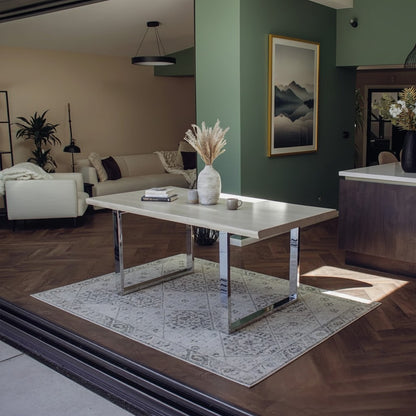 Luxury Ivar 180cm Slimline Light Pine Wood Dining Table With Chrome Legs