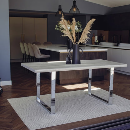 Luxury Ivar 180cm Slimline Light Pine Wood Dining Table With Chrome Legs