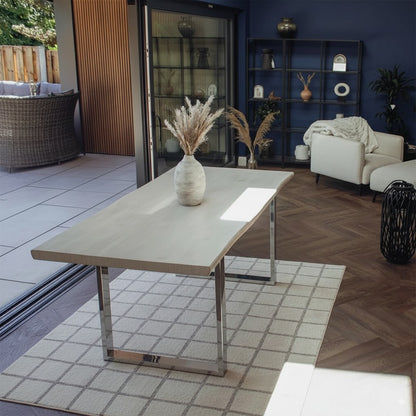 Luxury Ivar 180cm Slimline Light Pine Wood Dining Table With Chrome Legs