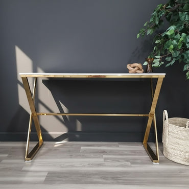 Luxury Jiro Gold Console Table With 120x40cm Polar White Stone Top