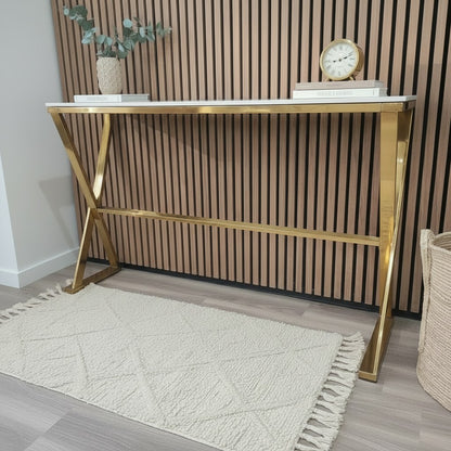 Luxury Jiro Gold Console Table With 120x40cm Polar White Stone Top