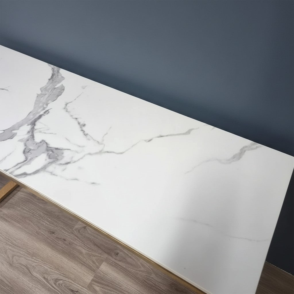 Luxury Jiro Gold Console Table With 120x40cm Polar White Stone Top