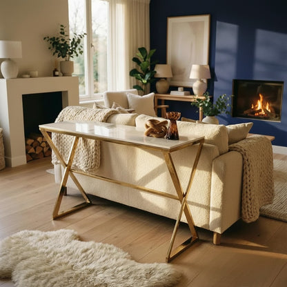 Luxury Jiro Gold Console Table With 120x40cm Polar White Stone Top