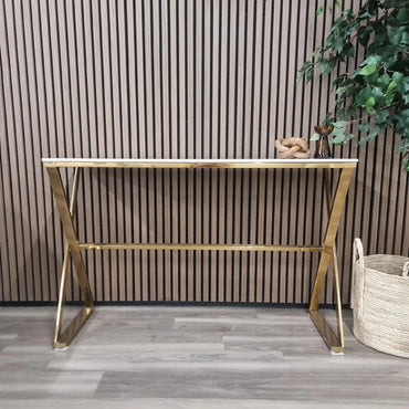 Luxury Jiro Gold Console Table With 120x40cm Polar White Stone Top