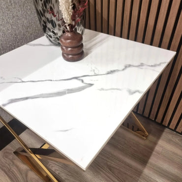 Luxury Jiro Modern Gold Side End Lamp Table With 55x55cm Polar White Sintered Stone Top