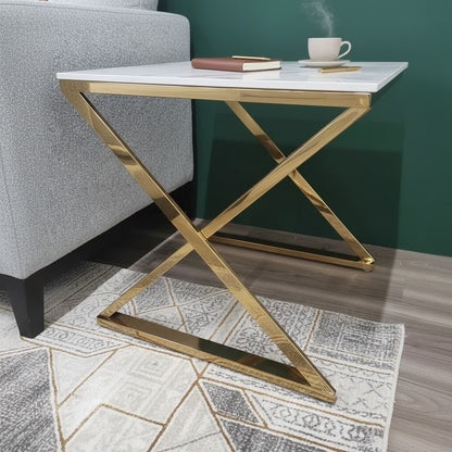 Luxury Jiro Modern Gold Side End Lamp Table With 55x55cm Polar White Sintered Stone Top