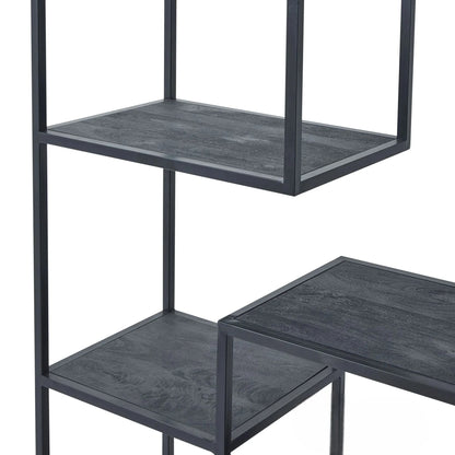 Luxury Large 200cm Architectural Style Black Industrial Shelf Unit With 7-Tier Asymmetric Metal Display