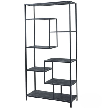Luxury Large 200cm Architectural Style Black Industrial Shelf Unit With 7-Tier Asymmetric Metal Display