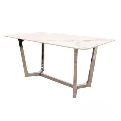 Luxury Loki 1.6m White Sintered Stone Chrome Dining Set Table With Gunnar Light Grey Velvet Chairs