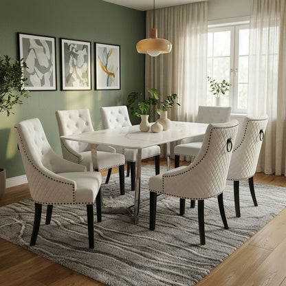 Luxury Loki 1.6m White Sintered Stone Chrome Dining Set Table With Gunnar Light Grey Velvet Chairs