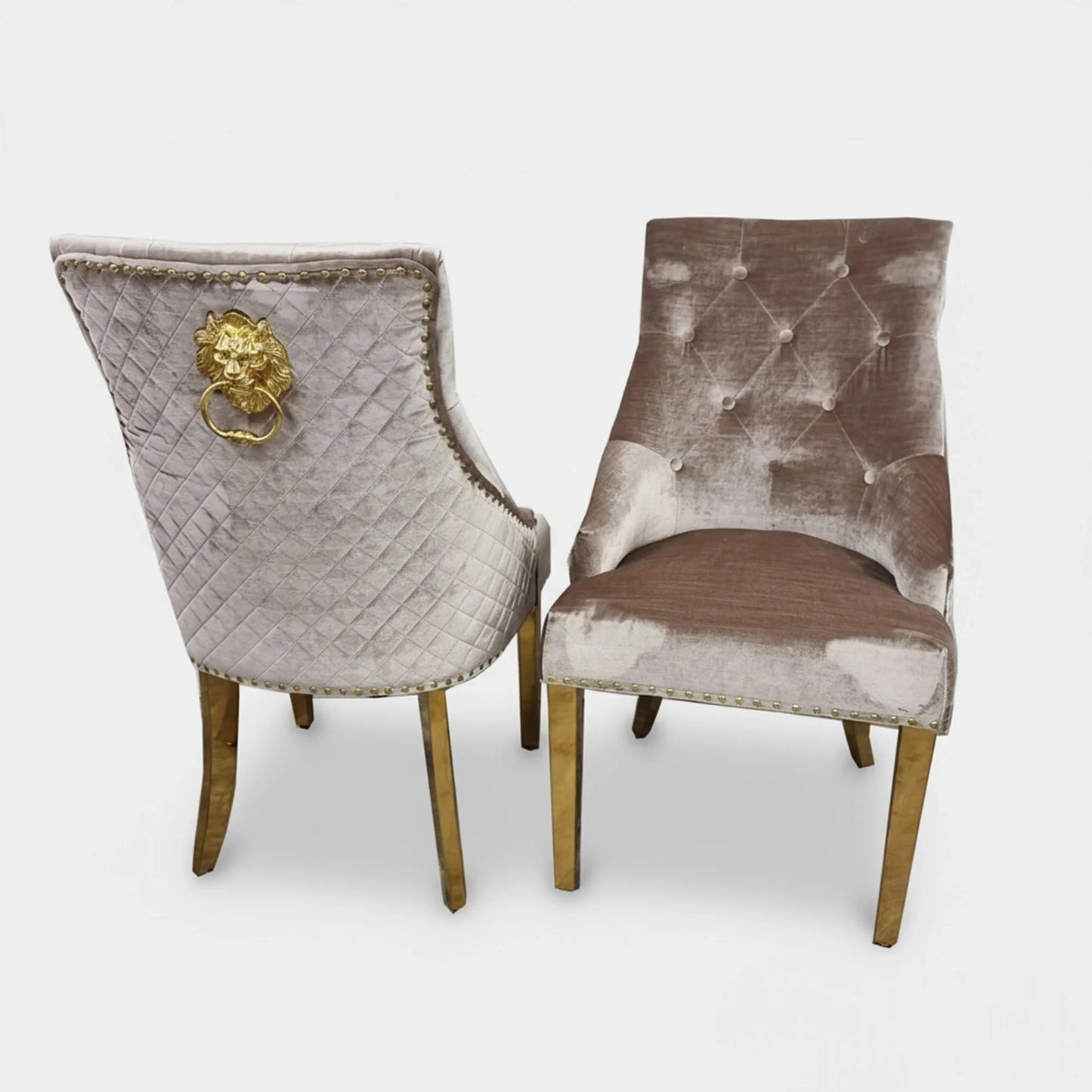 Luxury Loki 1.8m Gold Dining Set Cream Sintered Stone Table With Henrik Beige Velvet Chairs