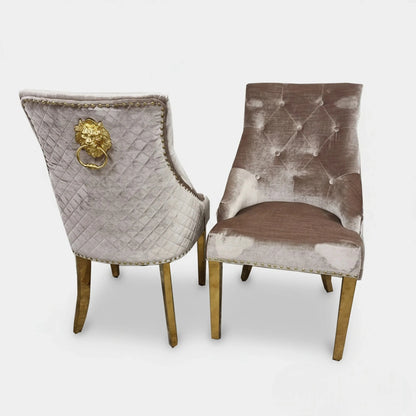 Luxury Loki 1.8m Gold Dining Set Cream Sintered Stone Table With Henrik Beige Velvet Chairs