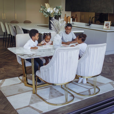 Luxury Loki 1.8m Rectangular Gold Dining Set Cream Sintered Stone Table With Olivia Velvet Chairs