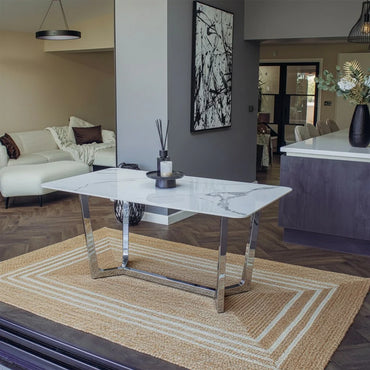 Luxury Loki 160cm White Sintered Stone Dining Table With Chrome Y-Leg Stand
