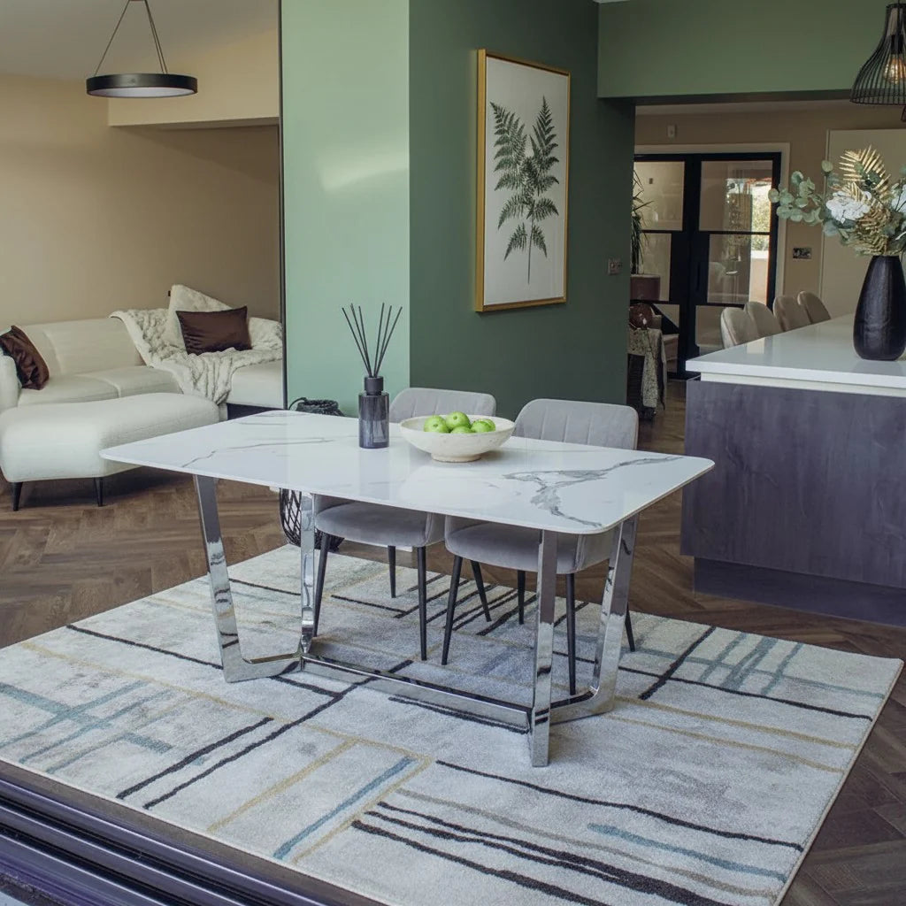 Luxury Loki 160cm White Sintered Stone Dining Table With Chrome Y-Leg Stand