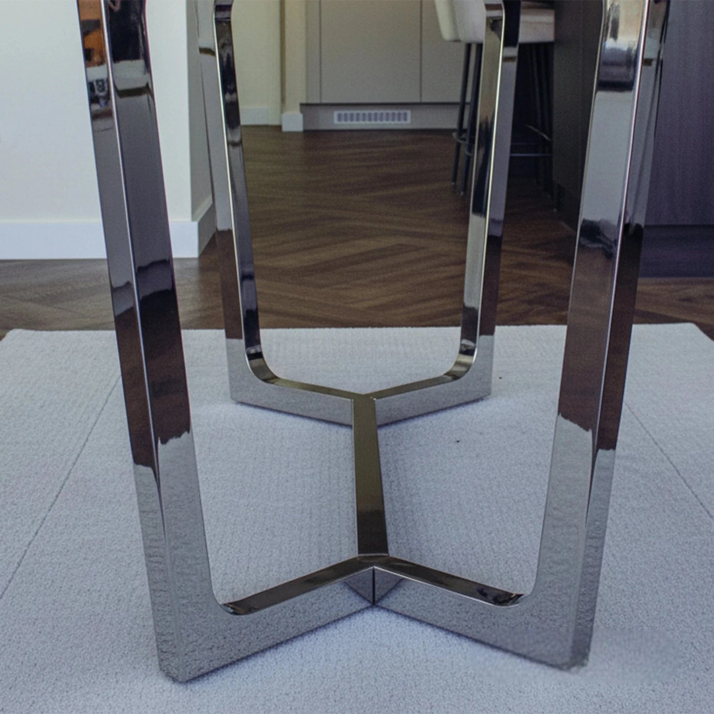 Luxury Loki 160cm White Sintered Stone Dining Table With Chrome Y-Leg Stand