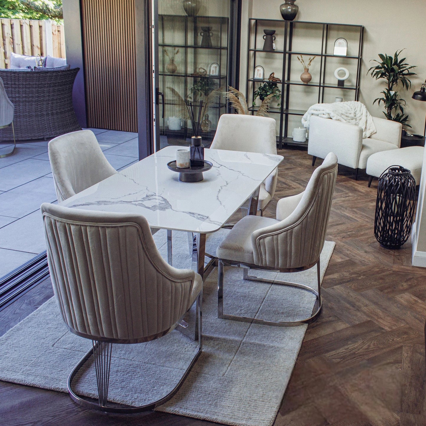 Luxury Loki 160cm White Sintered Stone Dining Table With Chrome Y-Leg Stand