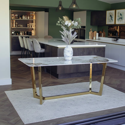 Luxury Loki 180cm Cream Sintered Stone Dining Table With Gold Y-Leg Stand