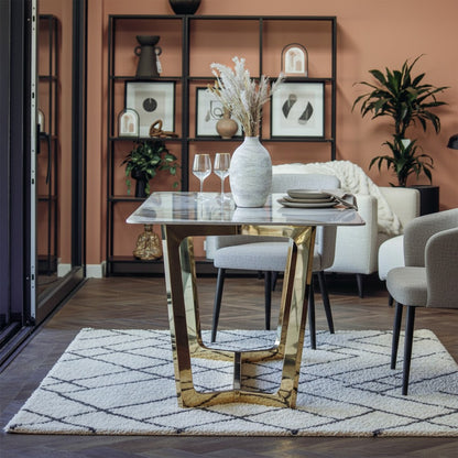 Luxury Loki 180cm Cream Sintered Stone Dining Table With Gold Y-Leg Stand