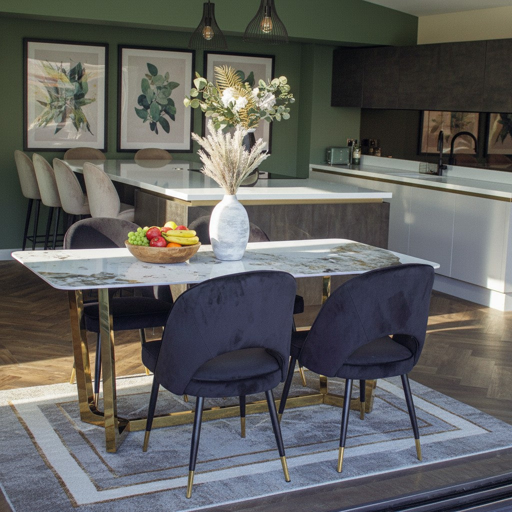 Luxury Loki 180cm Cream Sintered Stone Dining Table With Gold Y-Leg Stand