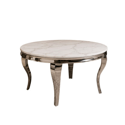 Luxury Lorens 130cm Round White Marble Dining Table With Chrome 4-Leg Base