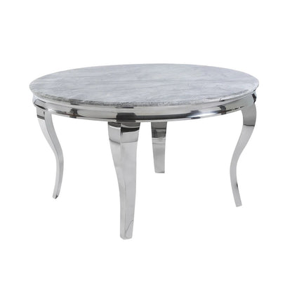 Luxury Lorens 130cm Round White Marble Dining Table With Chrome 4-Leg Base