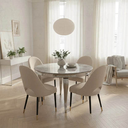 Luxury Lorens 130cm Round White Marble Dining Table With Chrome 4-Leg Base