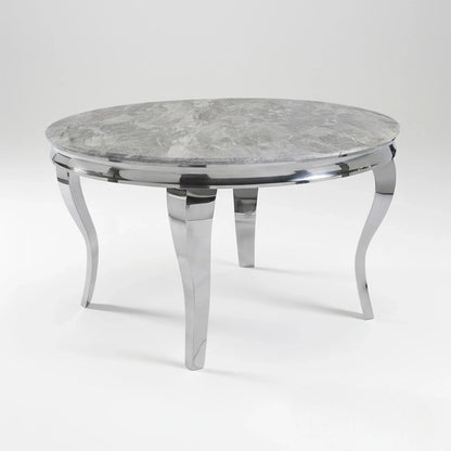 Luxury Lorens 130cm Round White Marble Dining Table With Chrome 4-Leg Base