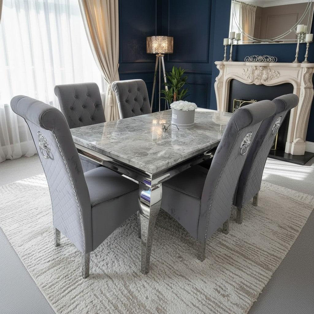 Luxury Lorens 150cm Marble Dining Table With Chrome 4-Leg Base