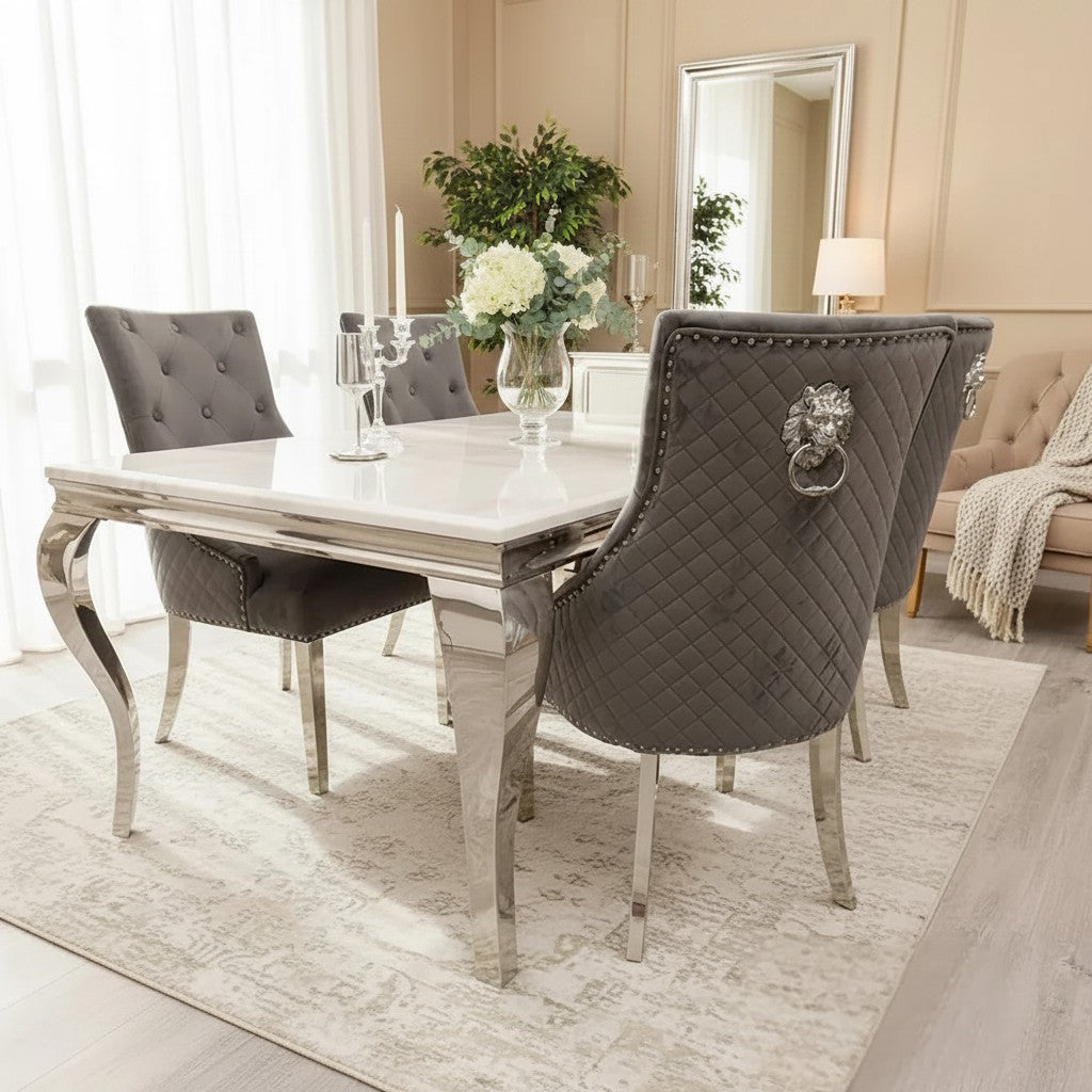 Luxury Lorens 150cm Marble Dining Table With Chrome 4-Leg Base