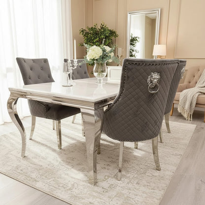 Luxury Lorens 150cm Marble Dining Table With Chrome 4-Leg Base