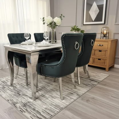 Luxury Lorens 150cm Marble Dining Table With Chrome 4-Leg Base