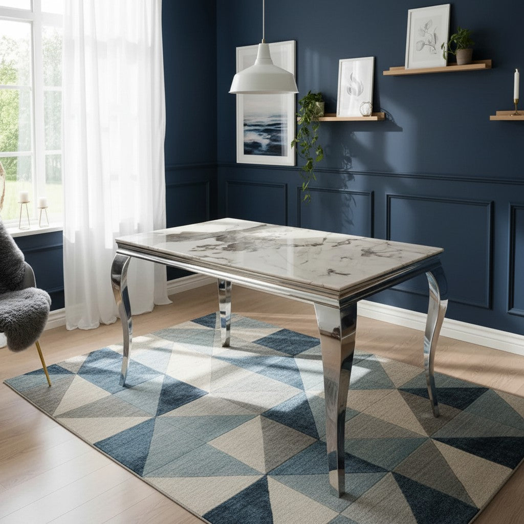 Luxury Lorens 150cm Marble Dining Table With Chrome 4-Leg Base
