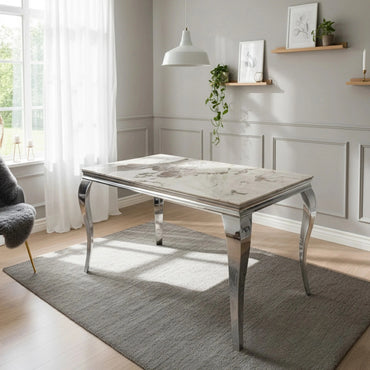 Luxury Lorens 150cm Marble Dining Table With Chrome 4-Leg Base