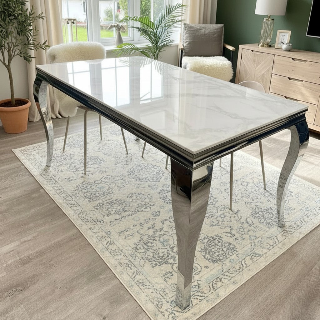 Luxury Lorens 160cm Marble Dining Table With Chrome 4-Leg Base
