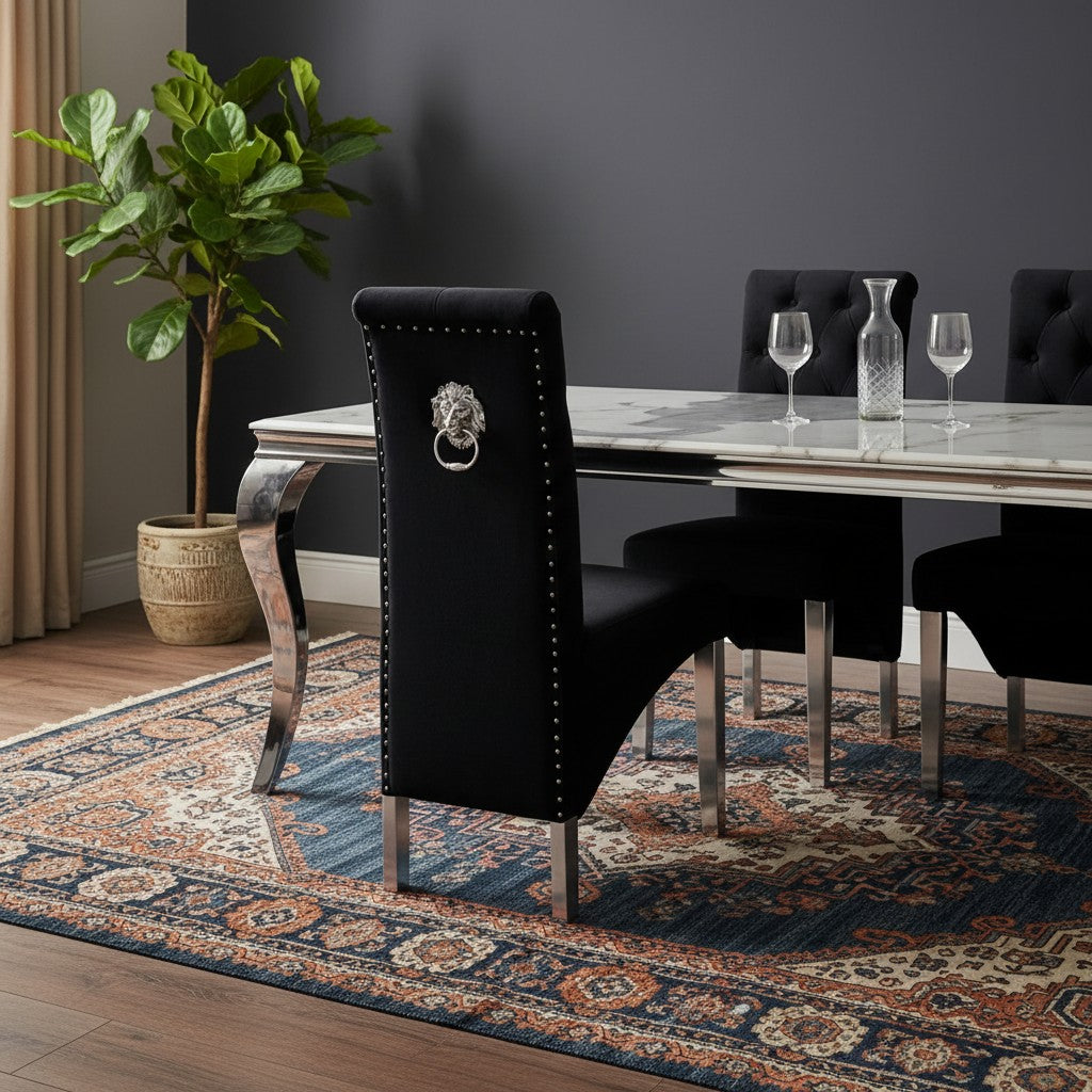 Luxury Lorens 160cm Marble Dining Table With Chrome 4-Leg Base